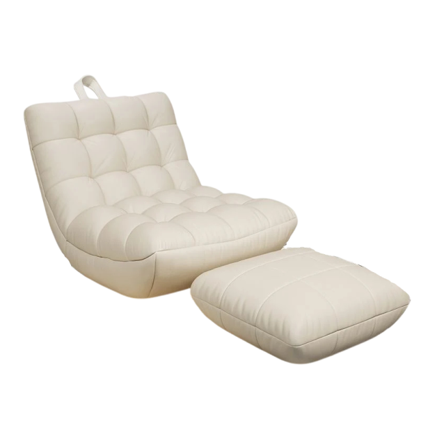 Tragbarer Sessel mit Fußstütze 80 x 85 x 75 cm und 60 x 60 cm Kunstleder gepolsterter Sessel mit Rückenlehne für das Wohnzimmer und Schlafzimmer weiß