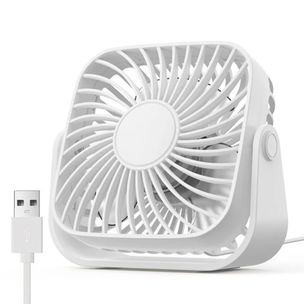 Tragbarer Tischventilator 12,2x11,3x5,5 cm mit 3 Geschwindigkeitsstufen und neigbarem Kopf für Schreibtisch, Schlafzimmer und Reisen weiß