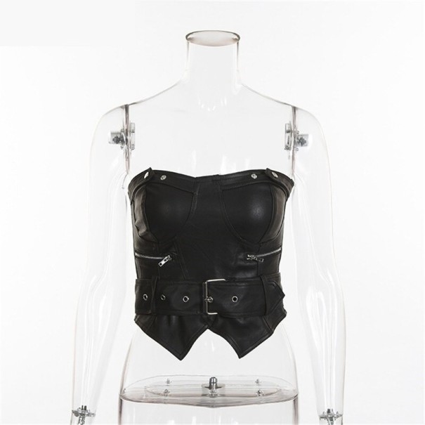 Trägerloses Lederoberteil für Damen schwarz XS
