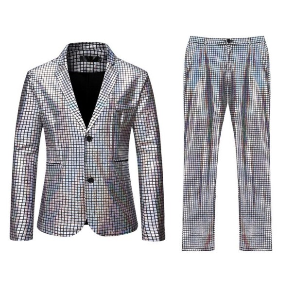 Traje brillante de hombre plateado L Traje brillante de hombre plateado L