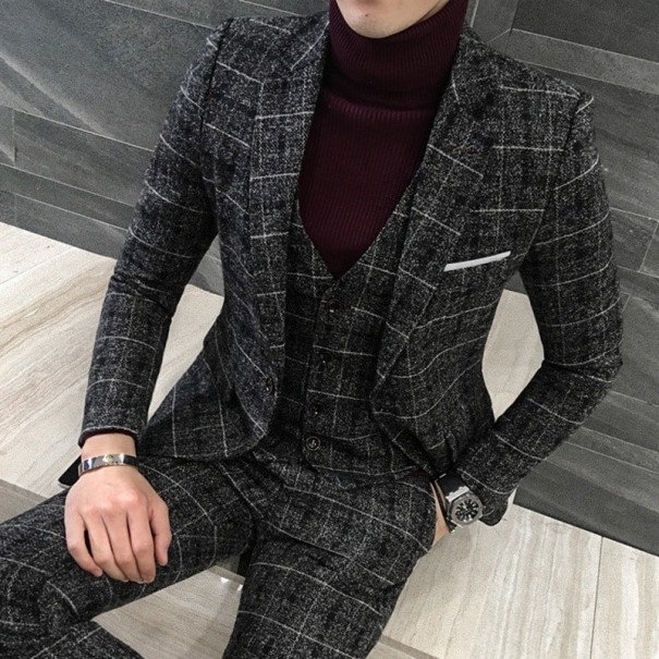 Traje de cuadros para hombre F351 negro XS