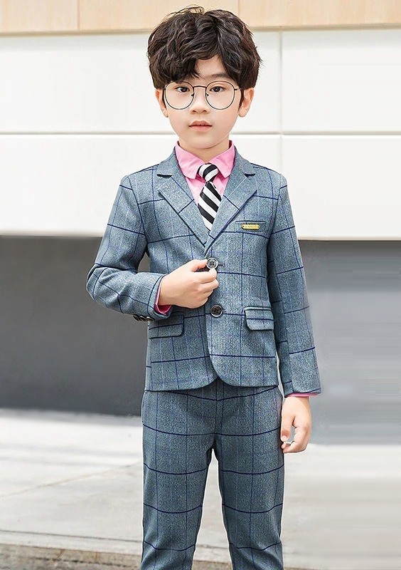 Traje de cuadros para niño B1311 gris 3 B