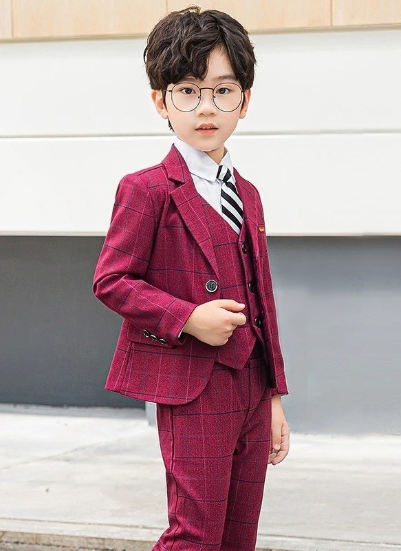 Traje de cuadros para niño B1311 rojo 10 B