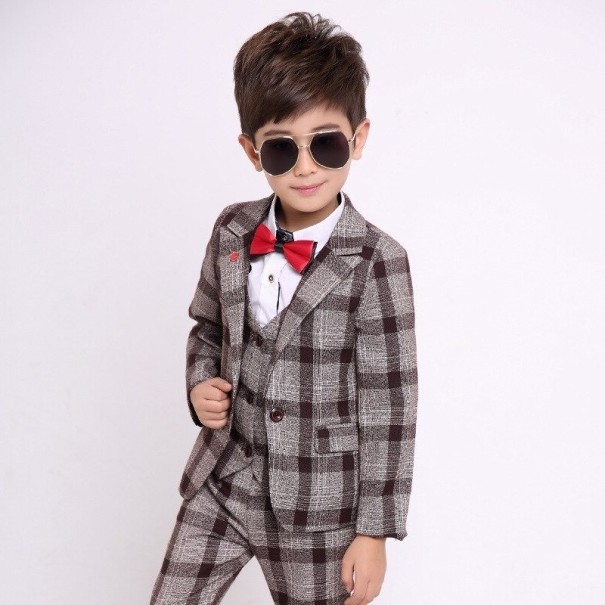 Traje de cuadros para niño B1334 caqui 4