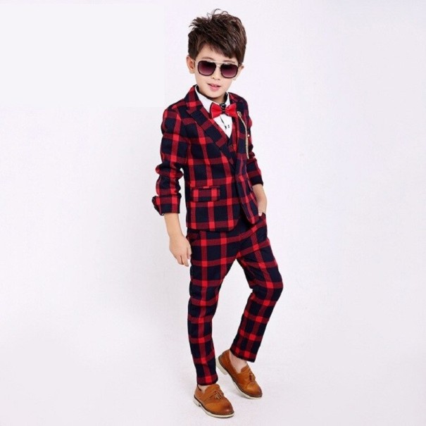 Traje de cuadros para niño B1370 rojo oscuro 12