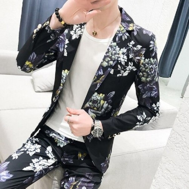 Traje de hombre con flores negro S