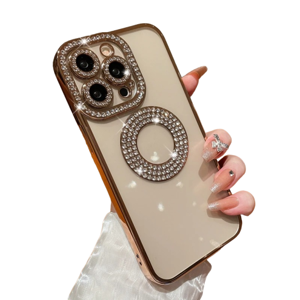 Transparant hoesje met diamanten voor iPhone 15 Plus goud