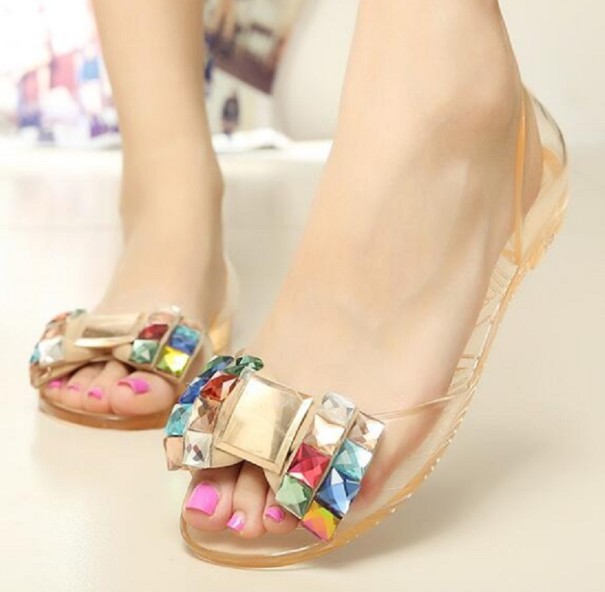 Transparante ballerina&#39;s voor dames met strass steentjes abrikoos 38