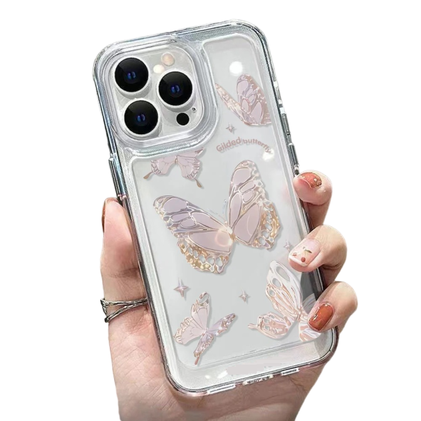 Transparante beschermhoes voor iPhone 15 Plus, glanzende vlinders 1