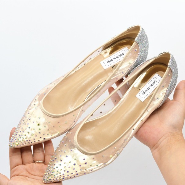 Transparante damesballerina&#39;s met strass steentjes