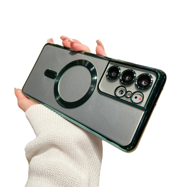 Transparante hoes met gemetalliseerde randen en MagSafe-ondersteuning voor Samsung Galaxy S23 Ultra groen