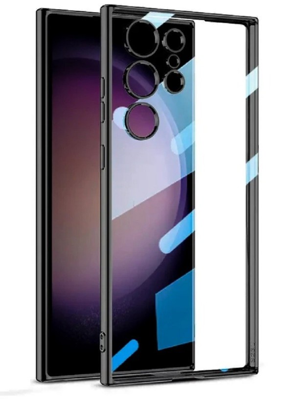 Transparante hoes met metalen frame voor Samsung Galaxy S23 lichtblauw