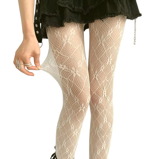 Transparante kanten panty&#39;s met bloemenmotief voor dames, elegante panty&#39;s met bloemenpatroon, sexy visnetkousen voor jurken wit