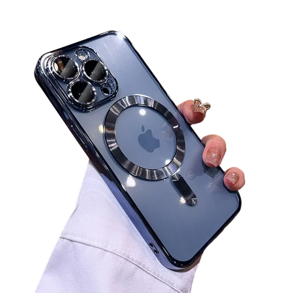 Transparante siliconen hoes voor iPhone 16 Pro Magnetische hoes met draadloos opladen voor iPhone 16 Pro Kleurrijke siliconen hoes voor iPhone 16 Pro blauw