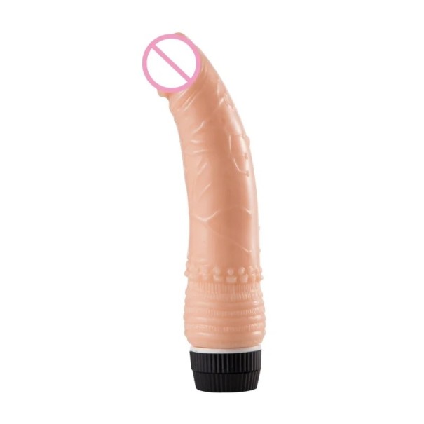 Transparante TPE vibrator 19x4,5 cm met realistische vorm en sterke trillingen, op batterijen, discrete verpakking huidskleur