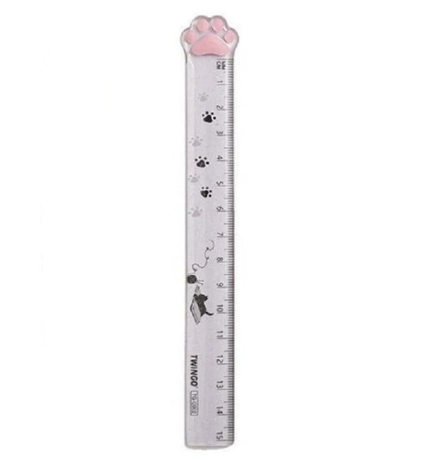 Transparent 15 cm Ruler with Cat Paw Children's Short Ruler with Cat Motif Transparent Ruler for Children with Cat grey