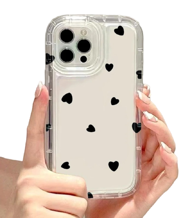 Transparent beskyttelsescover med sort hjertemotiv til Samsung Galaxy S23 Plus 1
