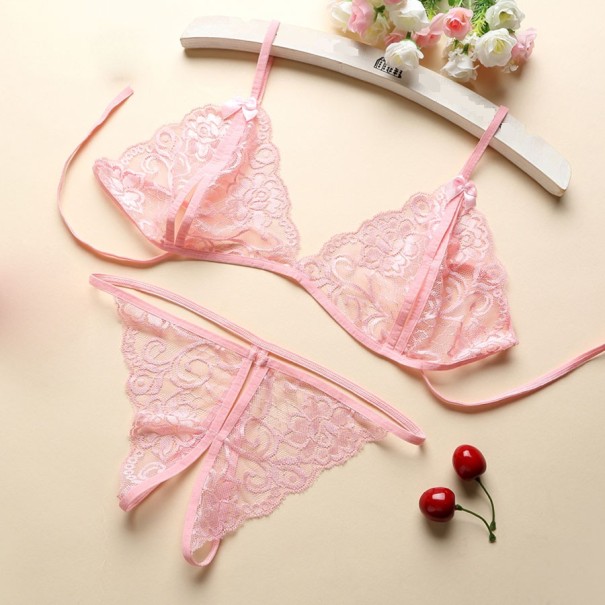 Transparent blondeundertøjssæt J2714 rosa