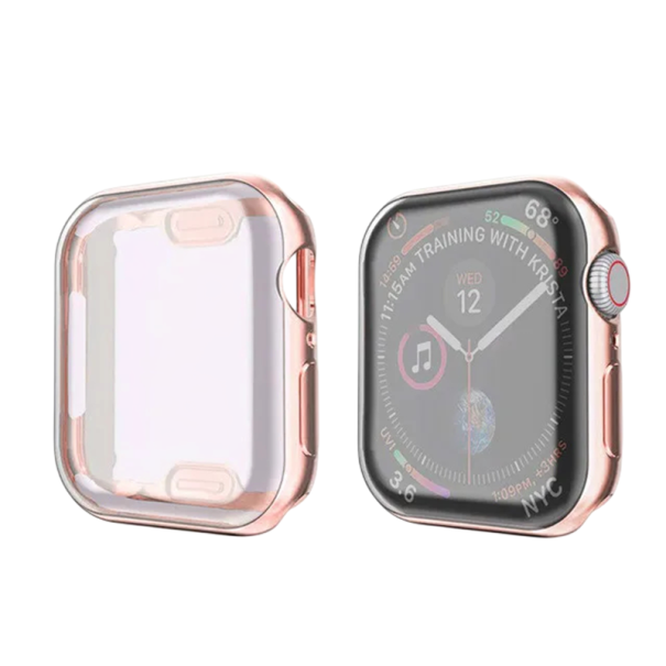 Transparent Case for Apple Watch 44 mm Series 4 5 6 SE 1 2 Protective Cover with 360° Screen Protection Clear iWatch Case Protection rose gold
