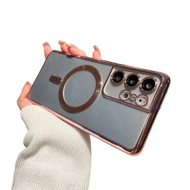 Transparent cover med metalliserede kanter og MagSafe-understøttelse til Samsung Galaxy S23 Ultra rosa