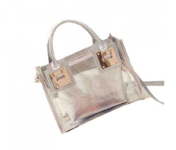 Transparent damehåndtaske M1454 sølv