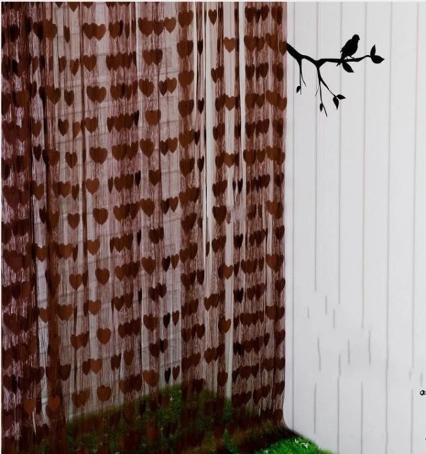 Transparent gardin med hjerter Kvastgardin med hjerter Gennemsigtigt kvastgardin Farverigt pigegardin Elegant voilegardin 200 x 100 cm brun