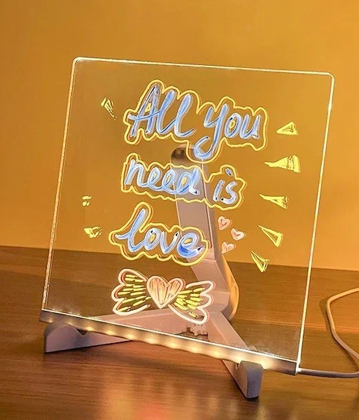 Transparent Light-Up Acrylic Drawing Board 30 x 20 cm Erasable Tablet with Stand and 7 Coloured Markers 1