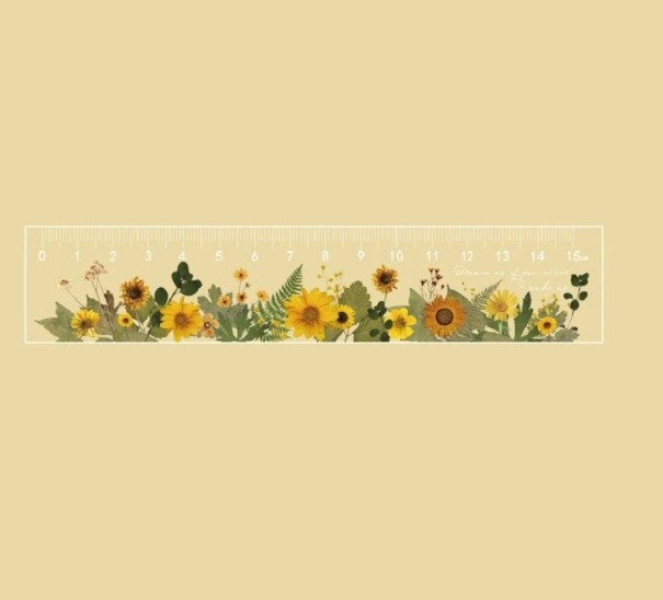 Transparent lineal med blomsterprint, 15 cm lang. Blomsterprintet gennemsigtig lineal. Lige lineal med blomstermotiv. 4