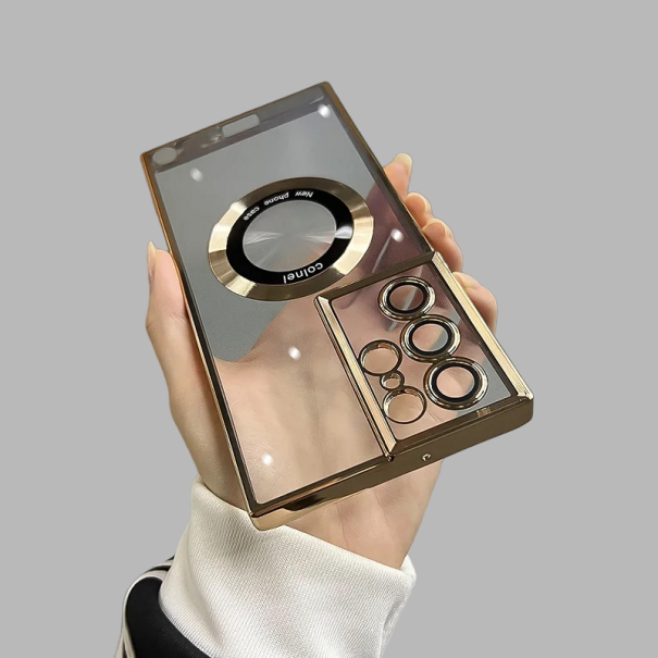 Transparent silikonecover med MagSafe-understøttelse til Samsung Galaxy S22 Ultra guld