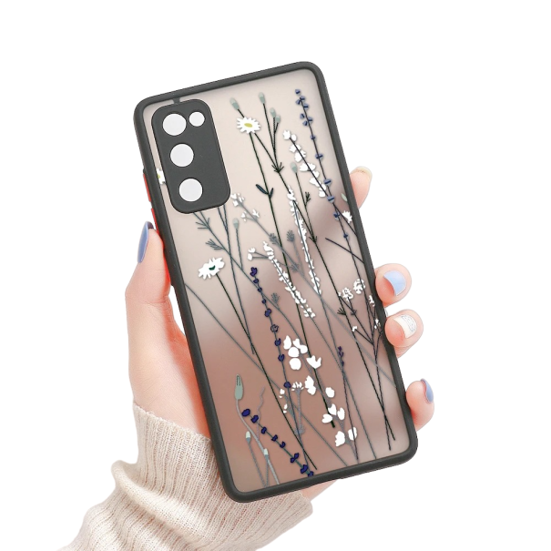 Transparent skal med vitt blommotiv till Samsung A14 5G 1