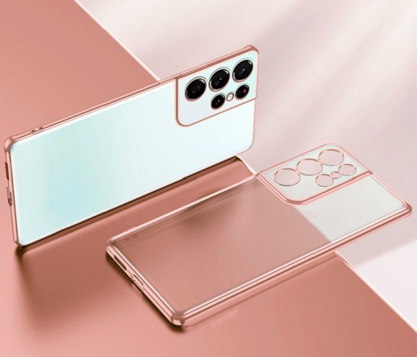 Transparent skyddsfodral med metallram för Samsung Galaxy A14 rosa