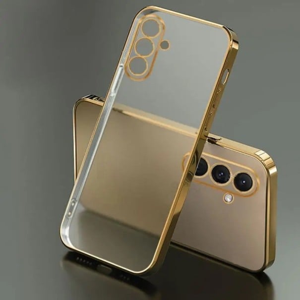 Transparent skyddsfodral med metallram för Samsung Galaxy S23 guld