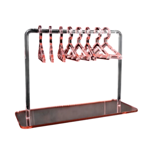 Transparent ställ för smycken med hängare och spegelbas 15 × 6 × 11 cm bordsorganisatör med mini-hakar och skåror rosa