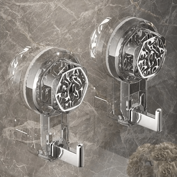Transparent Suction Hooks 2 pcs 9.8 x 5 x 4.5 cm Hooks with Water Wave Effect Removable Bathroom Hooks Kitchen Hooks for Smooth Surfaces black