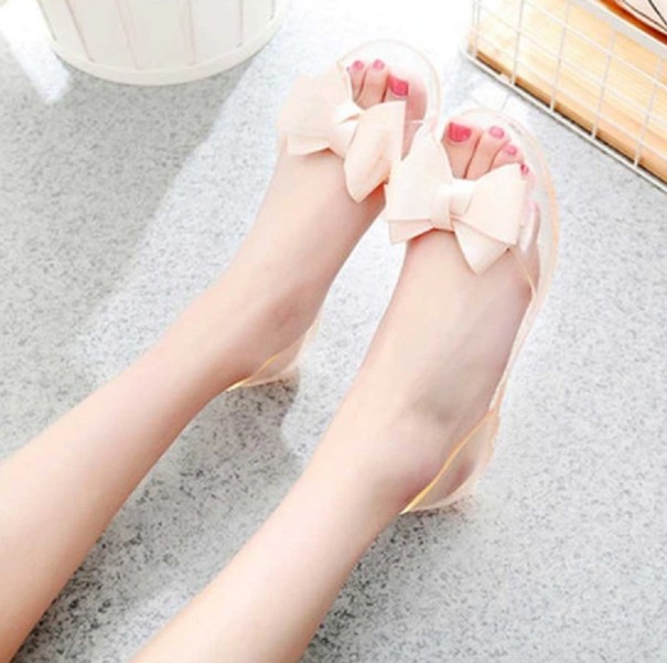 Transparente Damen-Ballerinas mit Schleife apricot 35
