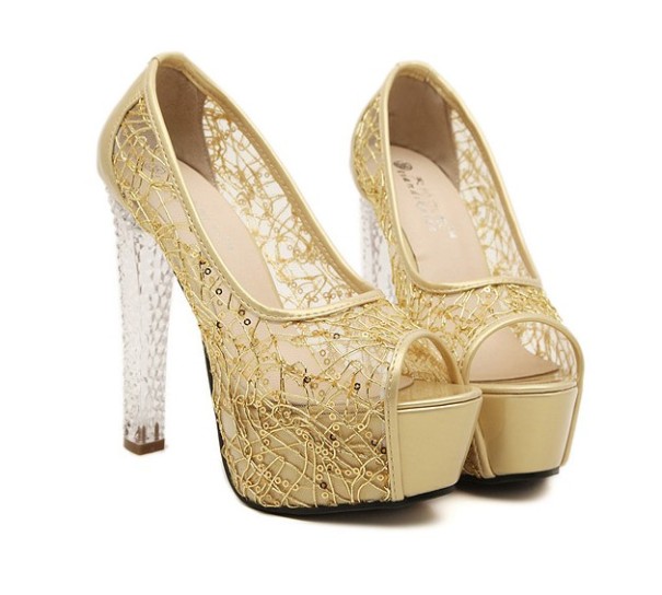 Transparente Damenpumps auf Plateau J1756 golden 35