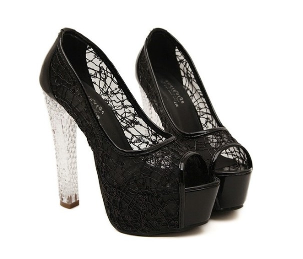 Transparente Damenpumps auf Plateau J1756 schwarz 37