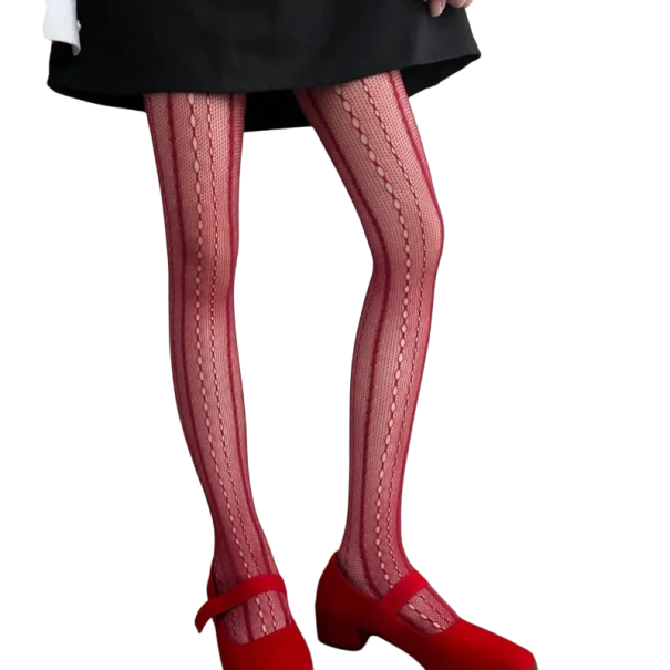 Transparente Damenstrumpfhose mit dekorativem Muster Elegante Strumpfhose Modische durchscheinende Strümpfe mit dekorativem Motiv rot