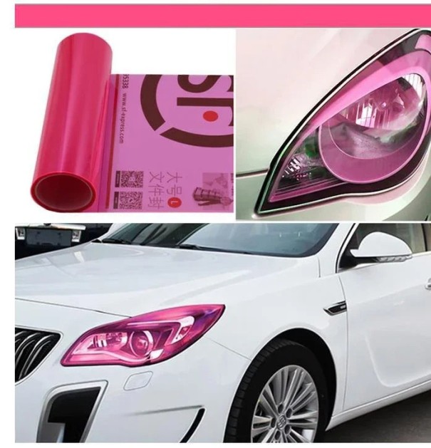 Transparente farbige Selbstklebefolie für Scheinwerfer 30x60 cm Getönte Schutzfolie für Scheinwerfer Einfach anzubringen Wasserfest Ablösbar rosa