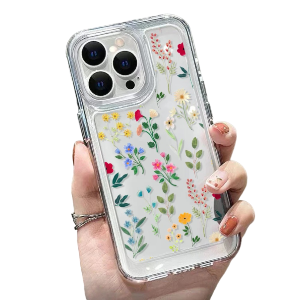 Transparente Schutzhülle für iPhone 15, bunte Wiesenblumen 1