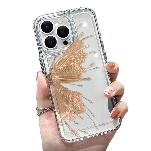 Transparente Schutzhülle für iPhone 15 Plus, goldener Schmetterling 1