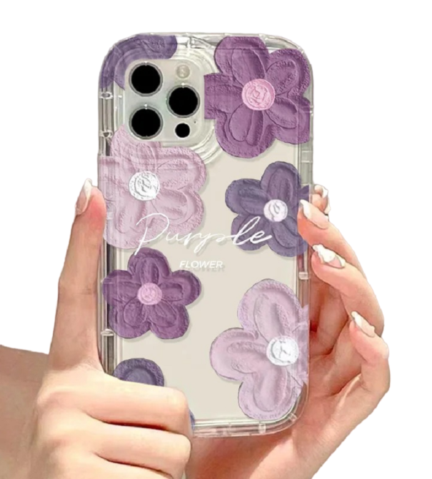 Transparente Schutzhülle mit dem Motiv lila Blumen für das Samsung Galaxy S22 Ultra 1