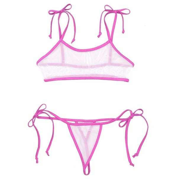 Transparenter BH und Tanga für Damen P1098 dunkelrosa