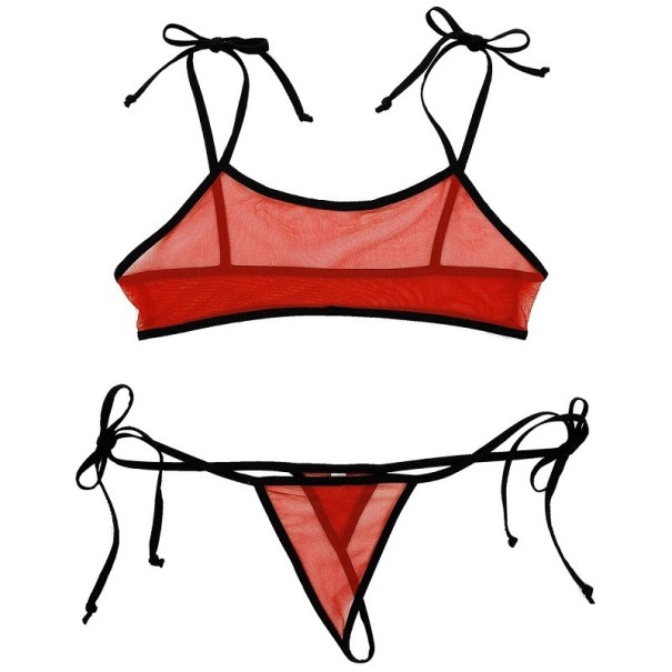 Transparenter BH und Tanga für Damen rot