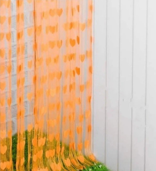 Transparenter Herz-Vorhang, Herz-Fransen-Vorhang, transparenter Quasten-Vorhang, bunter Mädchen-Vorhang, eleganter Voile-Vorhang, 200 x 100 cm orange