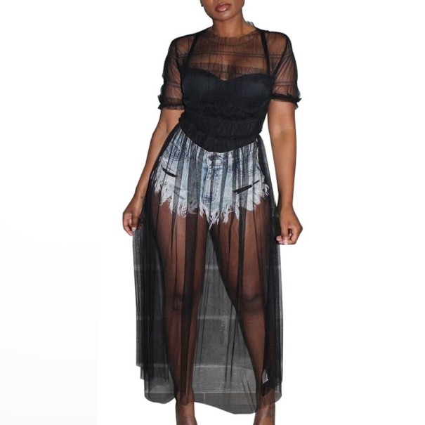 Transparentes Chiffonkleid schwarz L