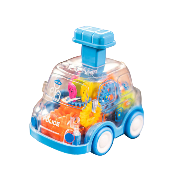 Transparentes Kinder-Polizeiauto mit Rückziehfunktion. Spielzeug für Jungen und Mädchen ab 1 Jahr. Fahrzeug für Kleinkinder. Geschenk zur Förderung der Motorik. 1