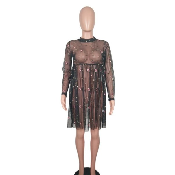 Transparentes Kleid mit langen Ärmeln schwarz XL