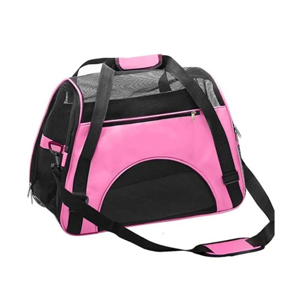 Transportín plegable para gatos y perros Cómodo transportín con cremallera para mascotas Transportín de nailon suave para perros y gatos Bolsa de viaje para transportar gatos y perros 40 x 30 x 20 cm rosa
