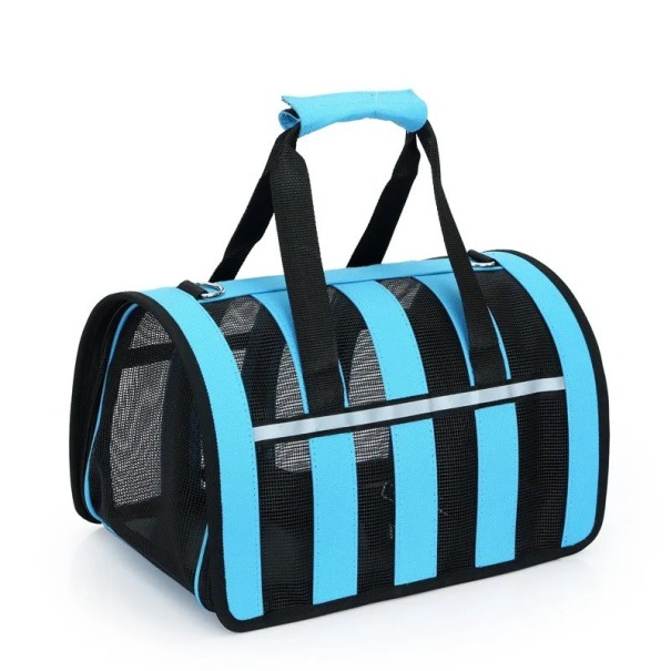 Trasportino pieghevole traspirante per gatti e cani Borsa per animali domestici con zip Lattice di trasporto per cani e gatti con elemento riflettente Borsa da viaggio per trasporto di gatti e cani 34 x 24 x 24 cm blu
